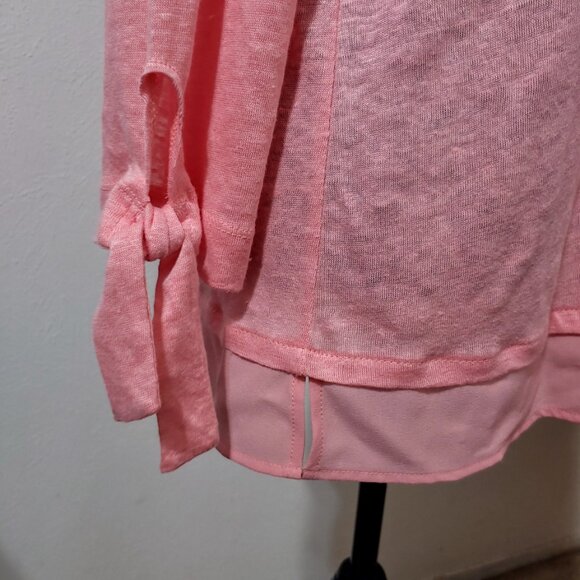 Sanctuary 100% Linen Blouse 3/4 Tie Sleeve Sheer Trim V Neck - Picture 3 of 7